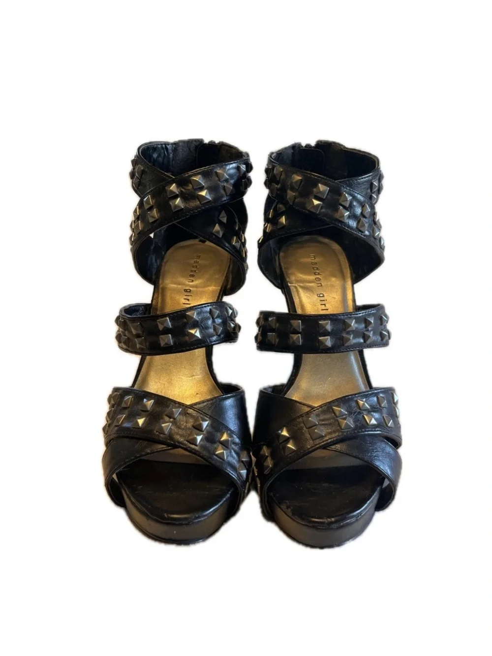 Madden Girl “Punkky” Black Studded Strappy High Heel Sandals